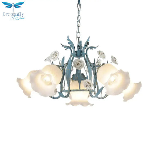 Blossom Dining Room Chandelier Korean Garden Metal 4/6/9 Heads Pink/White Led Ceiling Hang Fixture