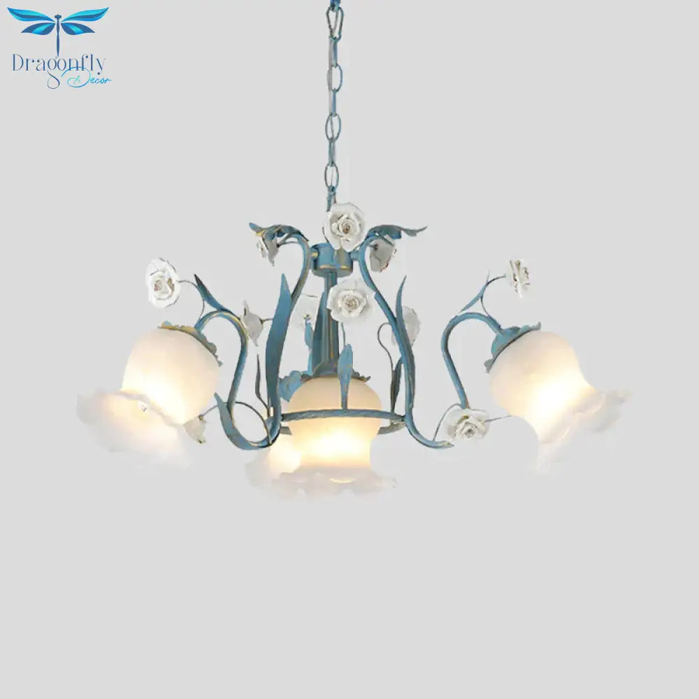 Blossom Dining Room Chandelier Korean Garden Metal 4/6/9 Heads Pink/White Led Ceiling Hang Fixture