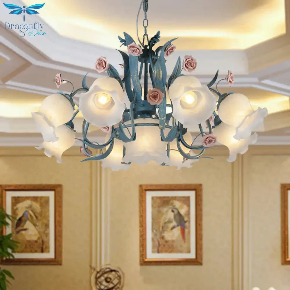 Blossom Dining Room Chandelier Korean Garden Metal 4/6/9 Heads Pink/White Led Ceiling Hang Fixture