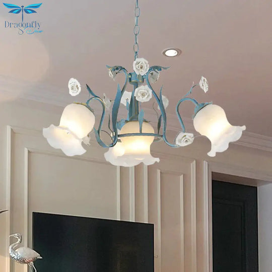 Blossom Dining Room Chandelier Korean Garden Metal 4/6/9 Heads Pink/White Led Ceiling Hang Fixture