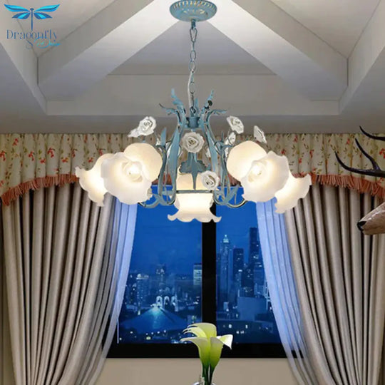 Blossom Dining Room Chandelier Korean Garden Metal 4/6/9 Heads Pink/White Led Ceiling Hang Fixture