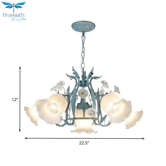 Blossom Dining Room Chandelier Korean Garden Metal 4/6/9 Heads Pink/White Led Ceiling Hang Fixture
