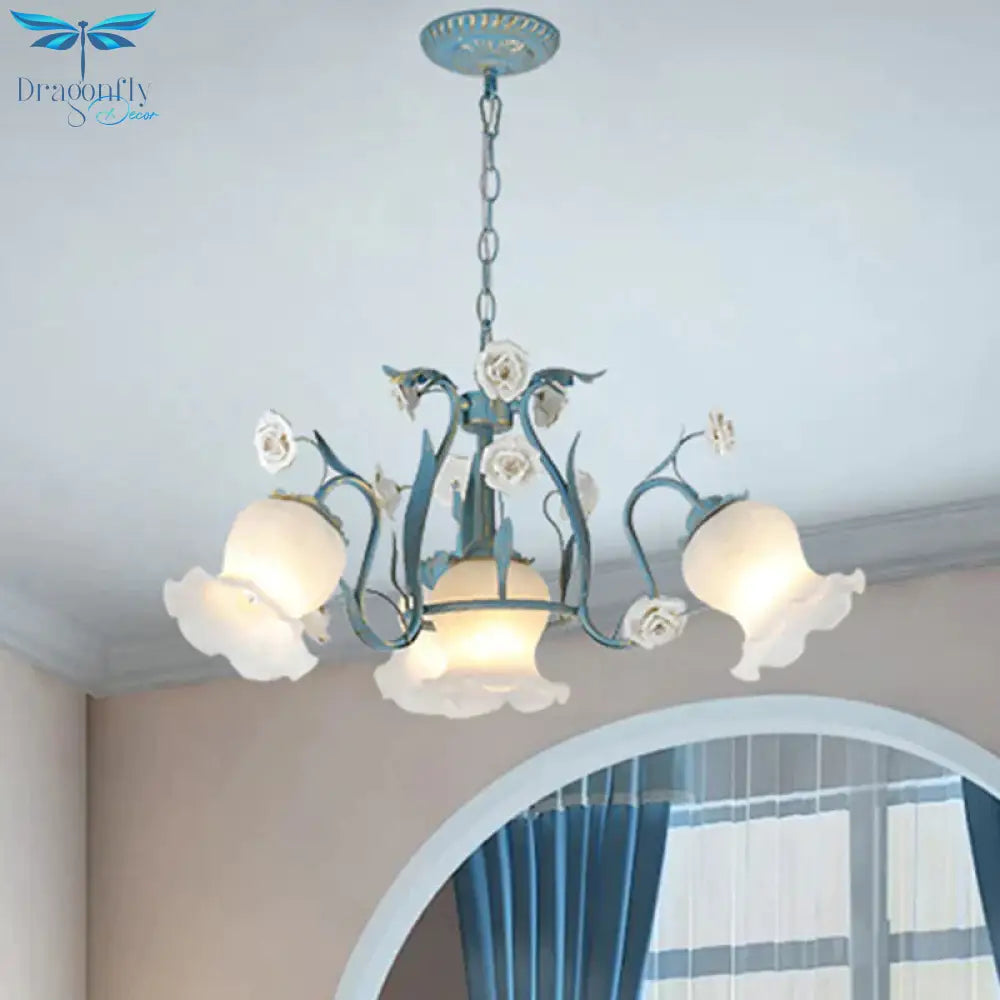 Blossom Dining Room Chandelier Korean Garden Metal 4/6/9 Heads Pink/White Led Ceiling Hang Fixture