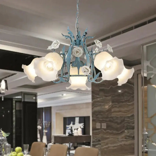 Blossom Dining Room Chandelier Korean Garden Metal 4/6/9 Heads Pink/White Led Ceiling Hang Fixture