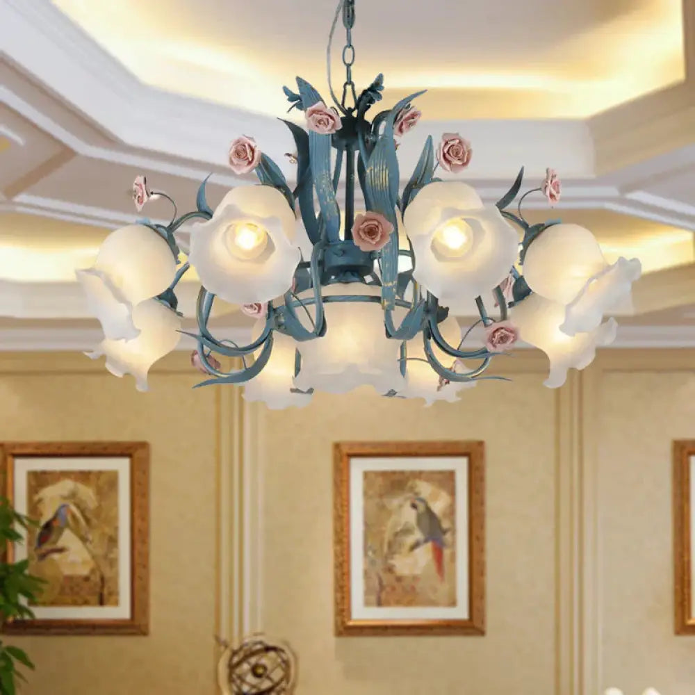 Blossom Dining Room Chandelier Korean Garden Metal 4/6/9 Heads Pink/White Led Ceiling Hang Fixture