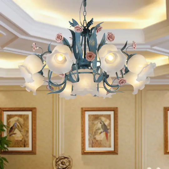 Blossom Dining Room Chandelier Korean Garden Metal 4/6/9 Heads Pink/White Led Ceiling Hang Fixture