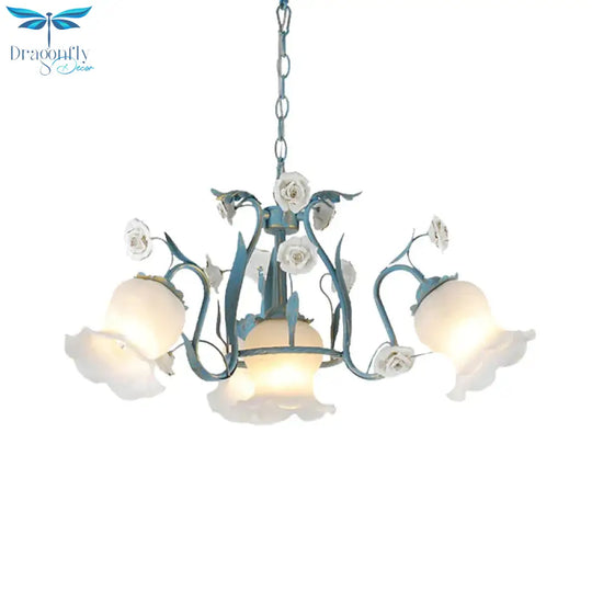 Blossom Dining Room Chandelier Korean Garden Metal 4/6/9 Heads Pink/White Led Ceiling Hang Fixture