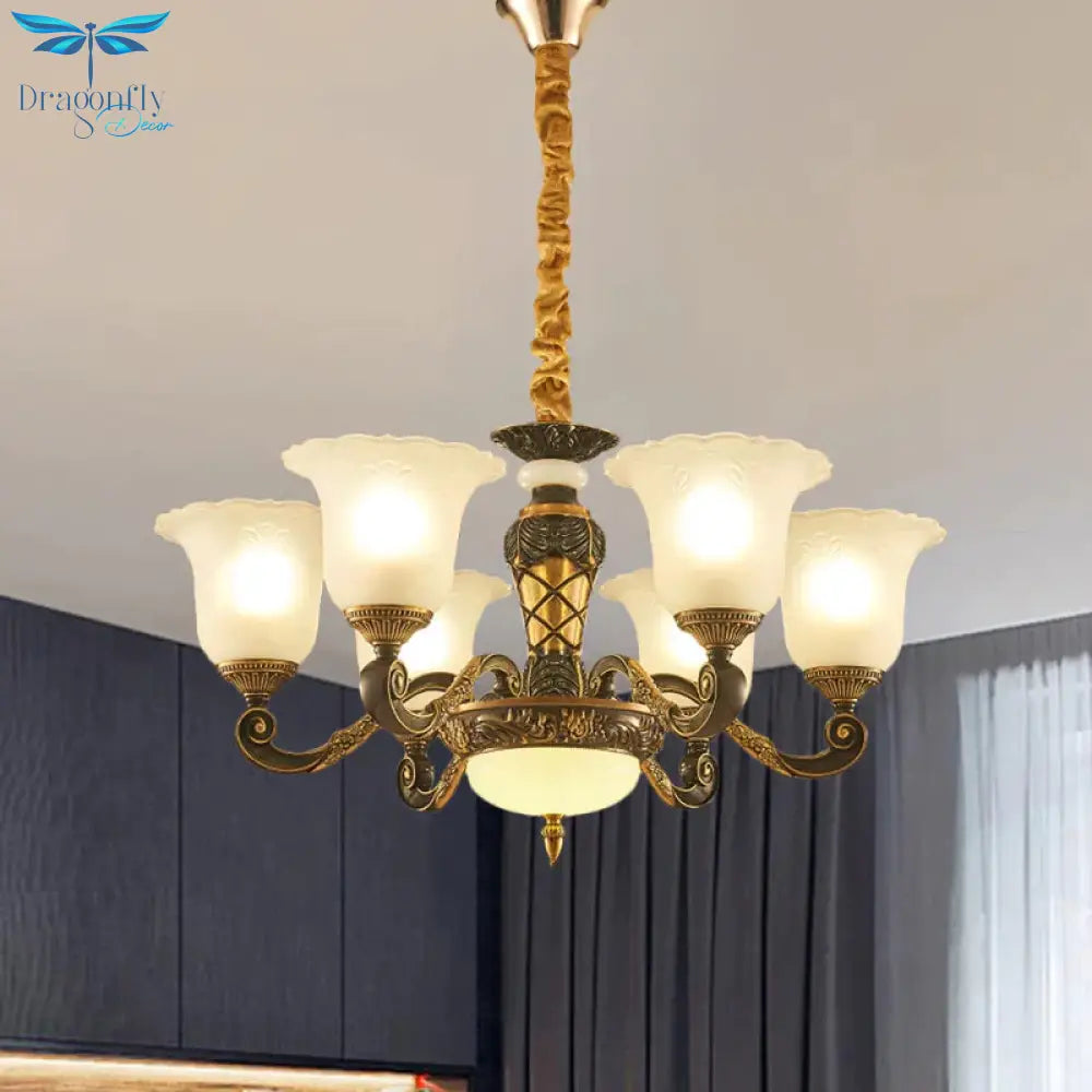 Blossom Frosted Glass Pendant Chandelier Vintage Style 6/8 Bulbs Guest Room Suspended Lighting