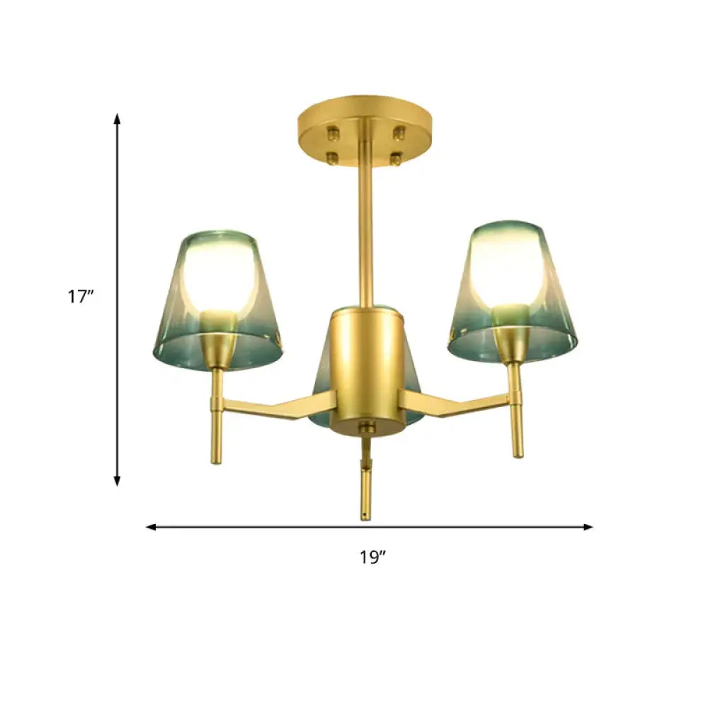 Blue 3 Lights Pendant Chandelier Traditional Metal Tapered Hanging Light For Living Room