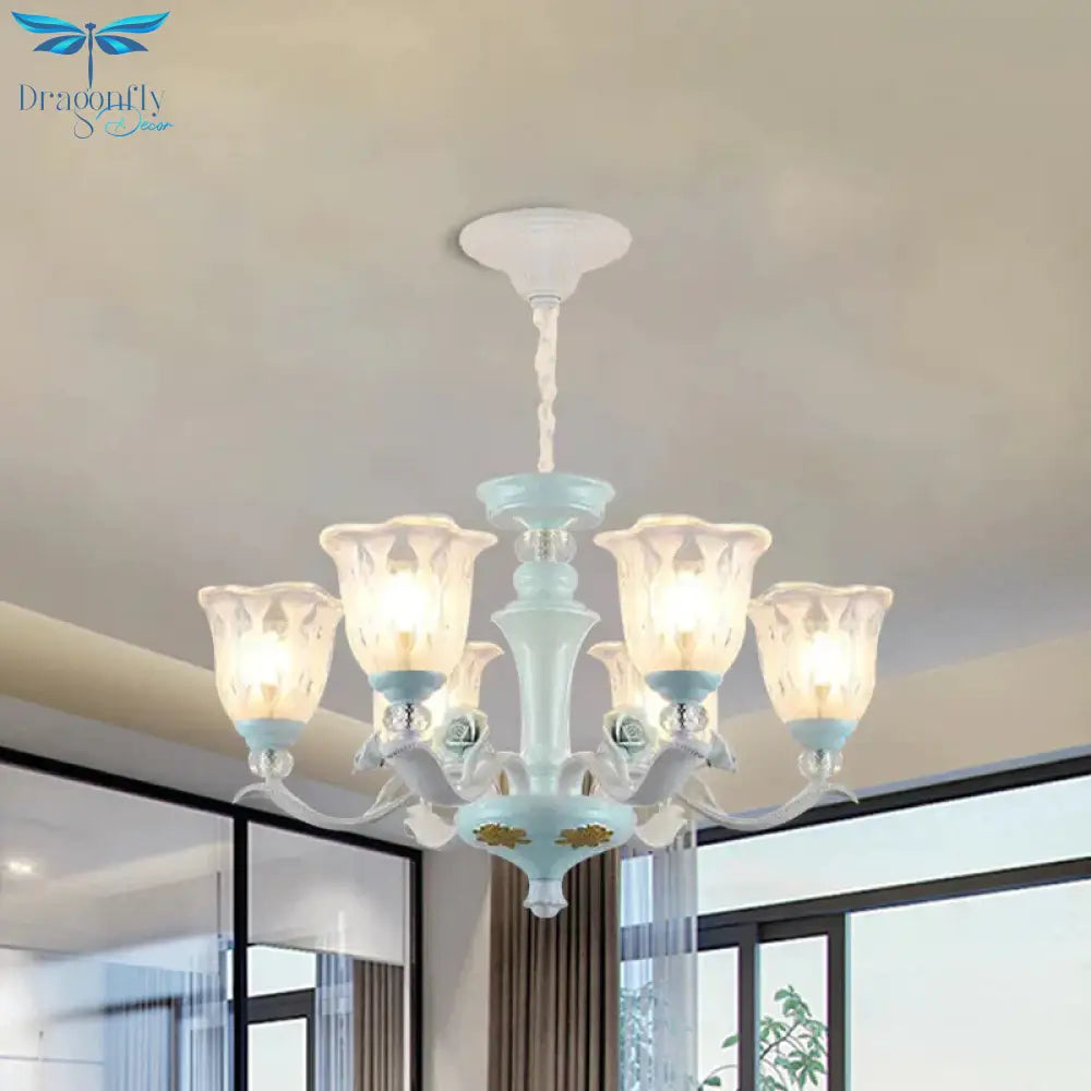 Blue 6/8 Lights Hanging Light Kit Rustic Metal Starburst Chandelier With Glass Shade