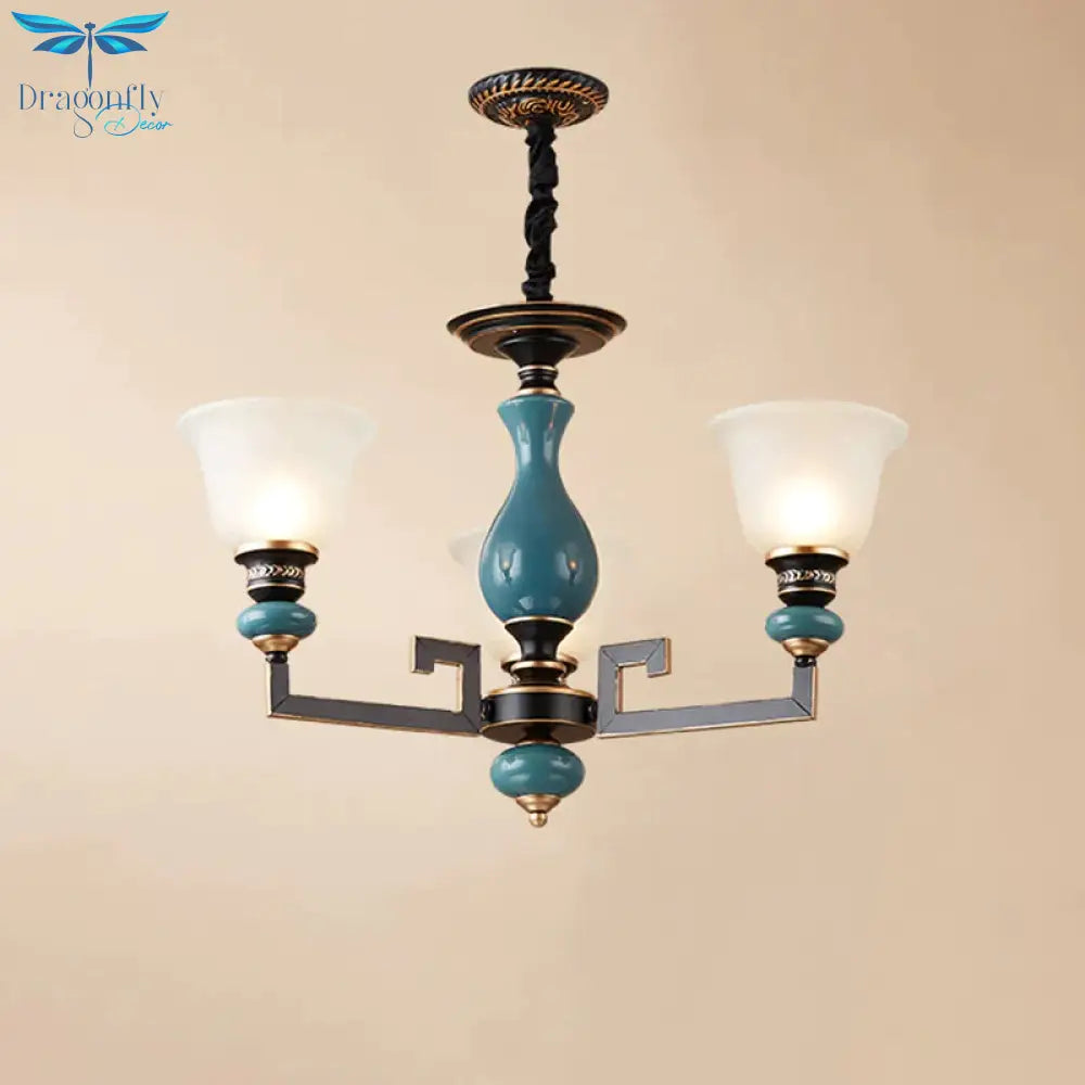 Blue - Black 3/5/6 Heads Pendulum Light Vintage Style Milky Glass Bell Shaped Hanging Chandelier