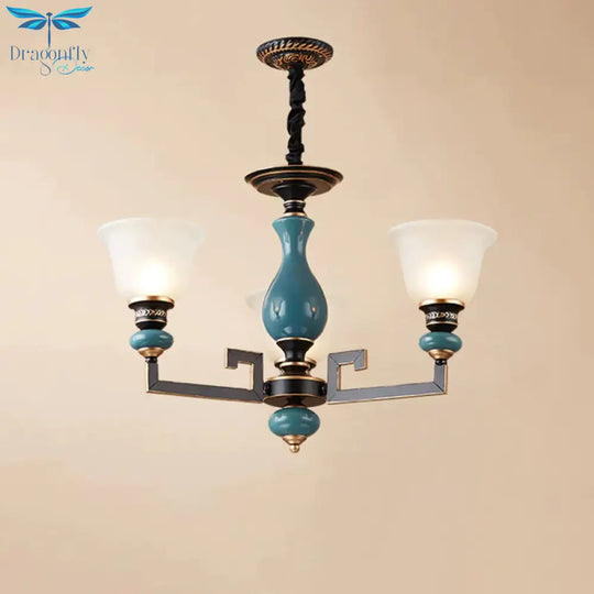 Blue - Black 3/5/6 Heads Pendulum Light Vintage Style Milky Glass Bell Shaped Hanging Chandelier