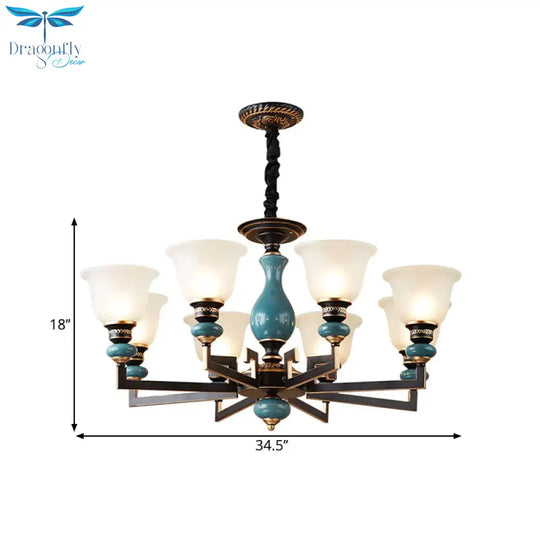 Blue - Black 3/5/6 Heads Pendulum Light Vintage Style Milky Glass Bell Shaped Hanging Chandelier