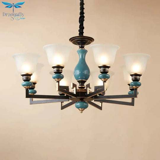 Blue - Black 3/5/6 Heads Pendulum Light Vintage Style Milky Glass Bell Shaped Hanging Chandelier