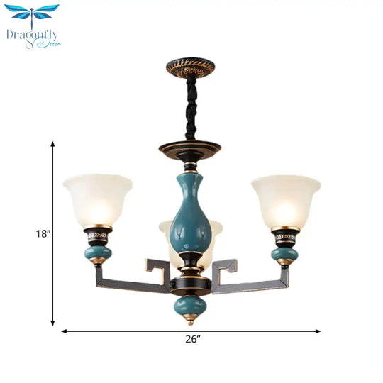 Blue - Black 3/5/6 Heads Pendulum Light Vintage Style Milky Glass Bell Shaped Hanging Chandelier