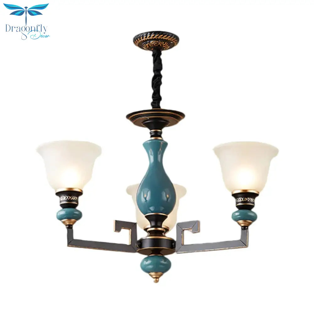 Blue - Black 3/5/6 Heads Pendulum Light Vintage Style Milky Glass Bell Shaped Hanging Chandelier