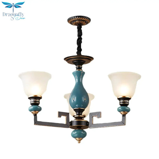 Blue - Black 3/5/6 Heads Pendulum Light Vintage Style Milky Glass Bell Shaped Hanging Chandelier