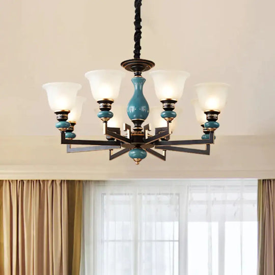Blue - Black 3/5/6 Heads Pendulum Light Vintage Style Milky Glass Bell Shaped Hanging Chandelier 8 /