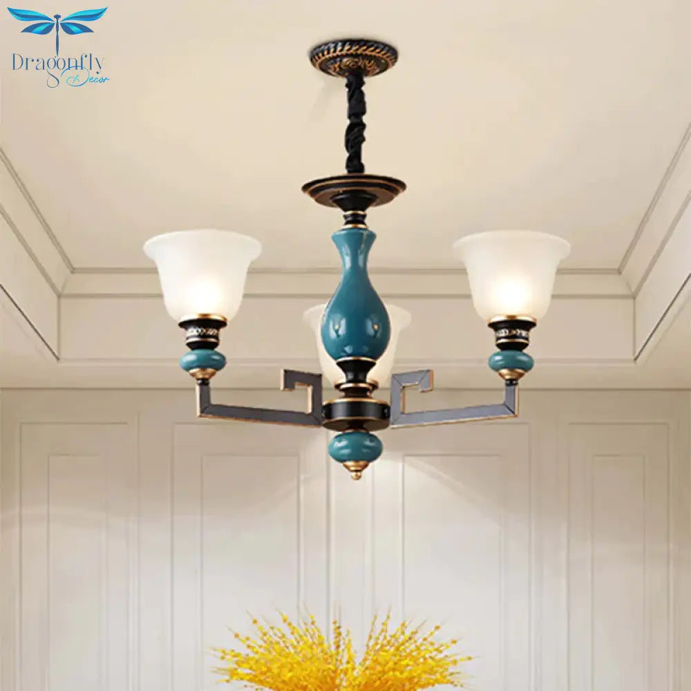 Blue - Black 3/5/6 Heads Pendulum Light Vintage Style Milky Glass Bell Shaped Hanging Chandelier