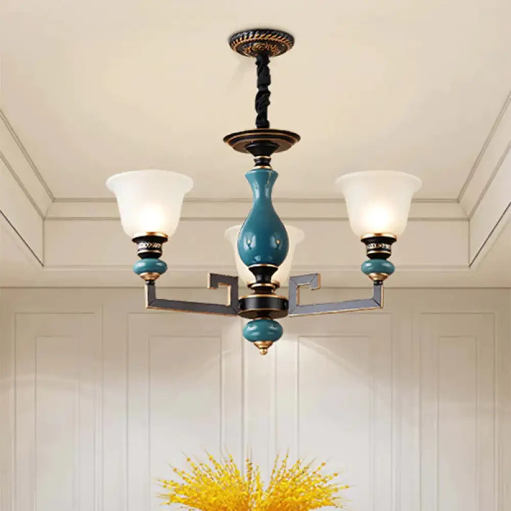 Blue - Black 3/5/6 Heads Pendulum Light Vintage Style Milky Glass Bell Shaped Hanging Chandelier 3 /