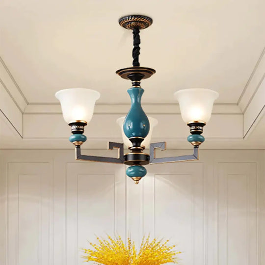 Blue - Black 3/5/6 Heads Pendulum Light Vintage Style Milky Glass Bell Shaped Hanging Chandelier 3 /