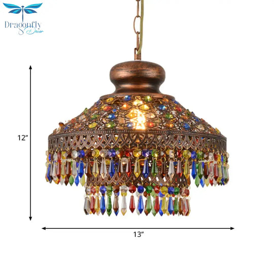 Bohemia Domed Pendant Light Fixture Crystal 1/3 Lights Suspension In Copper For Restaurant