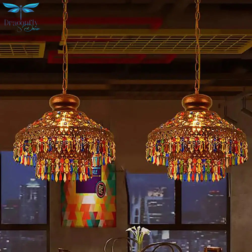 Bohemia Domed Pendant Light Fixture Crystal 1/3 Lights Suspension In Copper For Restaurant