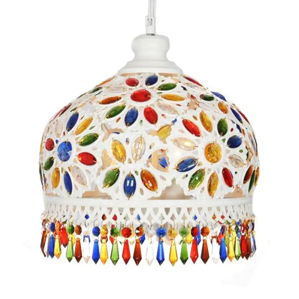 Bohemian Dome Chandelier Lighting Fixture 3 Heads Metal Ceiling Pendant Light In White For