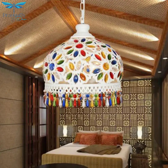 Bohemian Dome Chandelier Lighting Fixture 3 Heads Metal Ceiling Pendant Light In White For