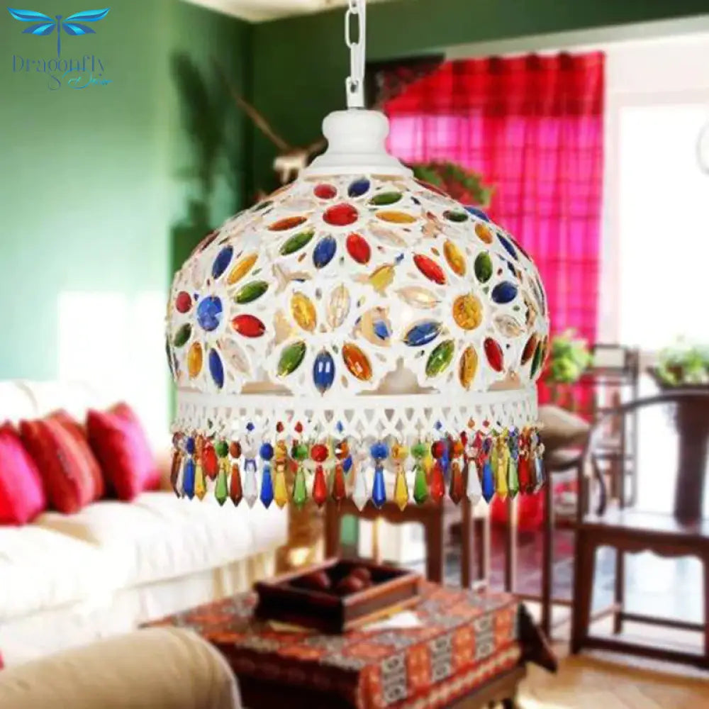 Bohemian Dome Chandelier Lighting Fixture 3 Heads Metal Ceiling Pendant Light In White For