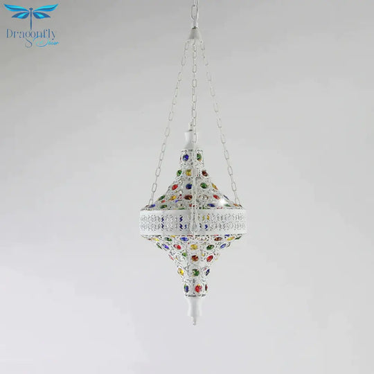 Bohemian Hollow Hanging Light 1 Bulb Metal Drop Pendant In White For Living Room