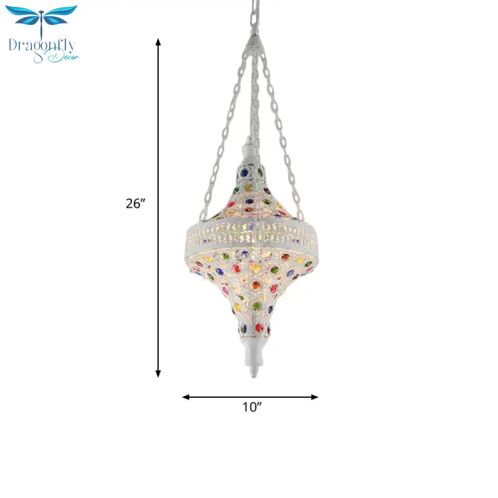 Bohemian Hollow Hanging Light 1 Bulb Metal Drop Pendant In White For Living Room