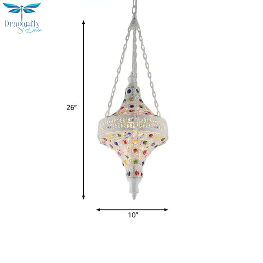 Bohemian Hollow Hanging Light 1 Bulb Metal Drop Pendant In White For Living Room