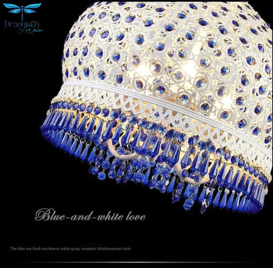 Bohemian Mediterranean Blue Crystal Ceiling Drop Light Pendant Lamp Lampshade Lighting Fixture For