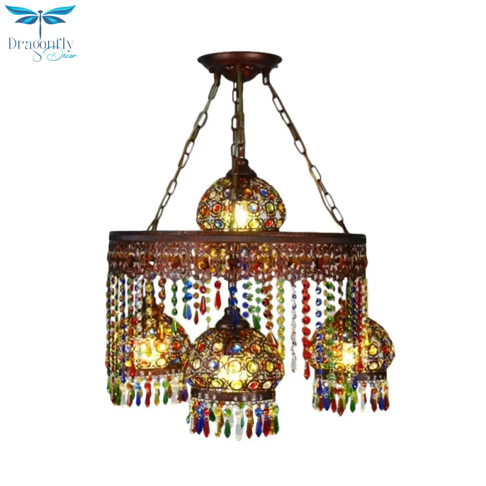 Bohemian Wagon Wheel Pendant Chandelier 4/7 Bulbs Metal Down Lighting In Brass For Restaurant