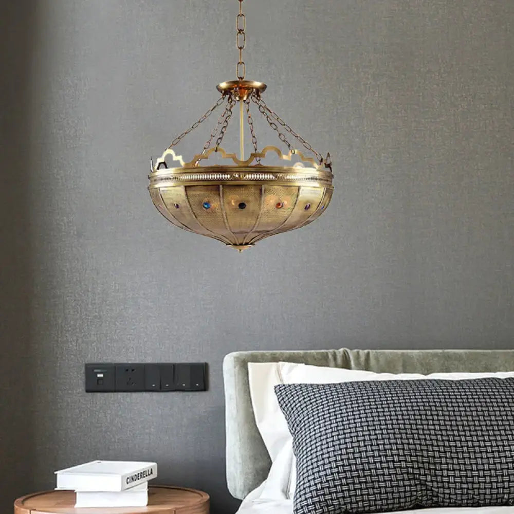 Bowl Bedroom Chandelier Lighting Arab Metal 6 Bulbs Brass Hanging Ceiling Light With Bead Decor