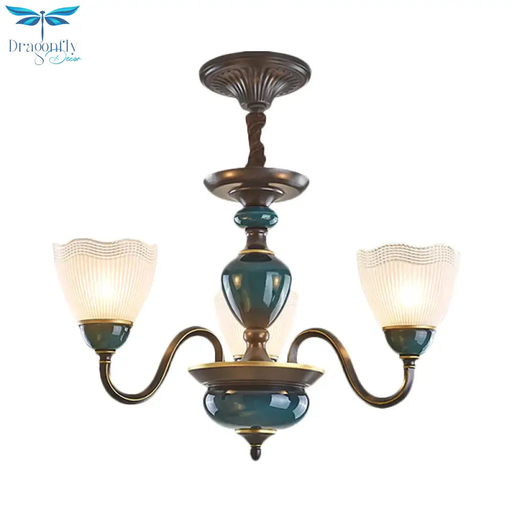 Bowl Frosted Prismatic Glass Hanging Lamp Country 3/6 Lights Bedroom Chandelier Light In Black With