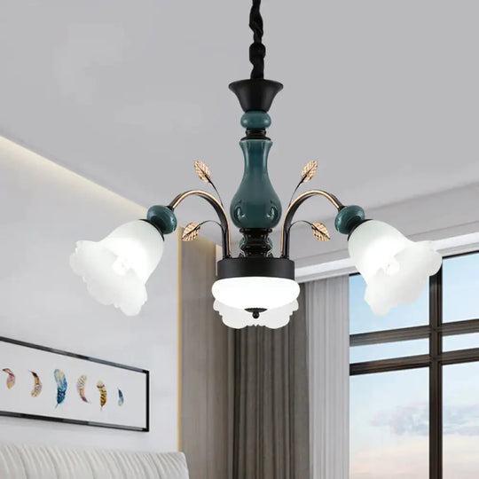 Bowl Metal Down Pendant Chandelier Countryside 3 - Light Dining Room Hanging Lamp With Bloom