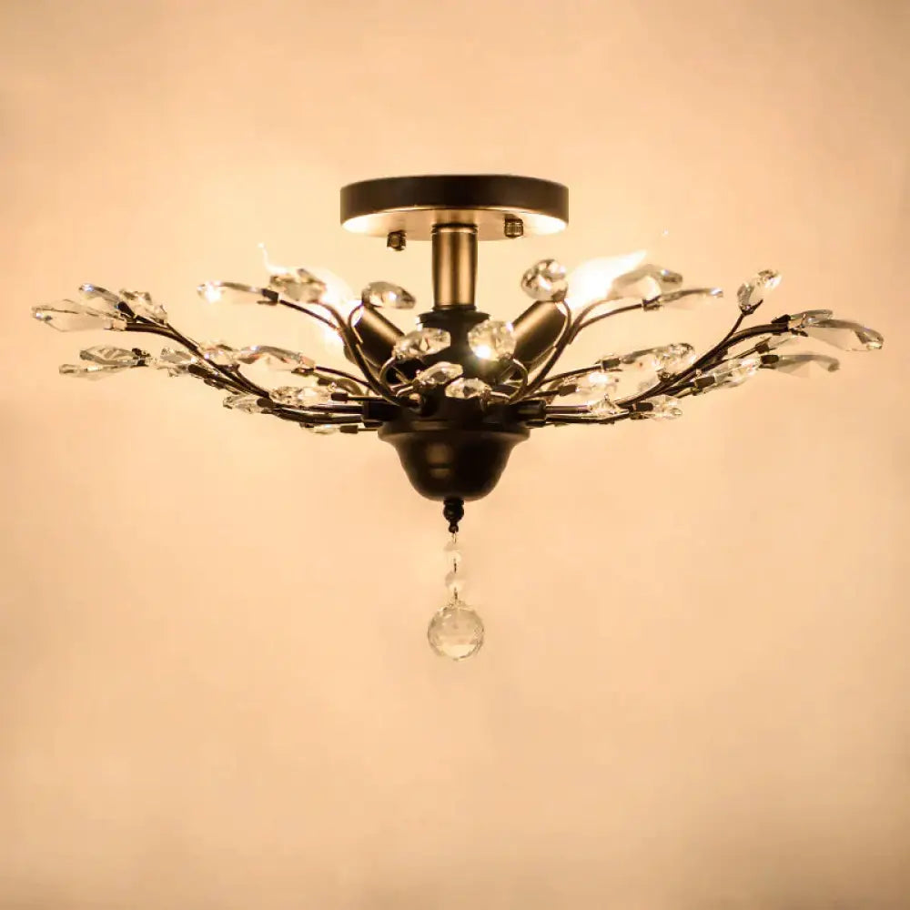 Branch Ceiling Personality Retro American Crystal Lamp Warm Light / 4 Heads Black