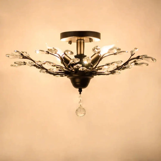 Branch Ceiling Personality Retro American Crystal Lamp Warm Light / 4 Heads Black