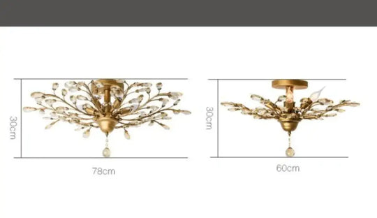 Branch Ceiling Personality Retro American Crystal Lamp Warm Light / 4 Heads Bronze