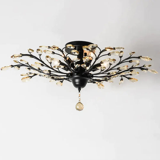 Branch Ceiling Personality Retro American Crystal Lamp Warm Light / 5 Heads Black