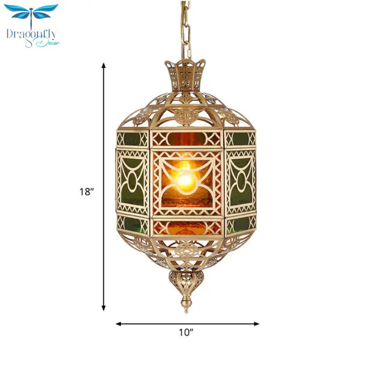 Brass 2 Heads Chandelier Arab Style Metallic Lantern Pendant Lighting Fixture For Restaurant