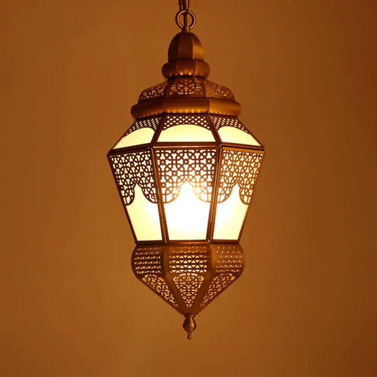 Brass 2 Lights Hanging Ceiling Light Arab Style Metal Lantern Chandelier Lighting For Coffee Shop