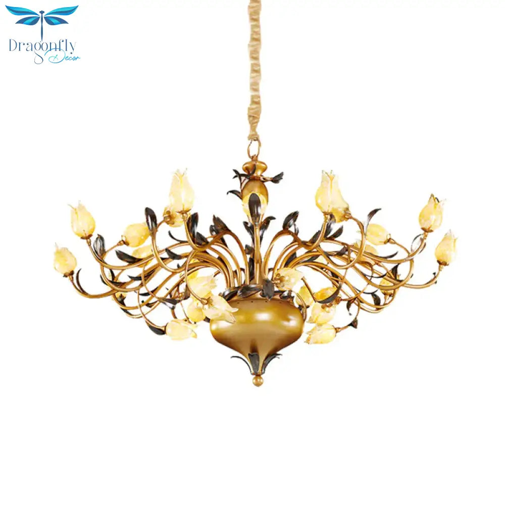 Brass 30 Heads Chandelier Lighting Vintage Metal Tulip Led Pendant Ceiling Light For Living Room