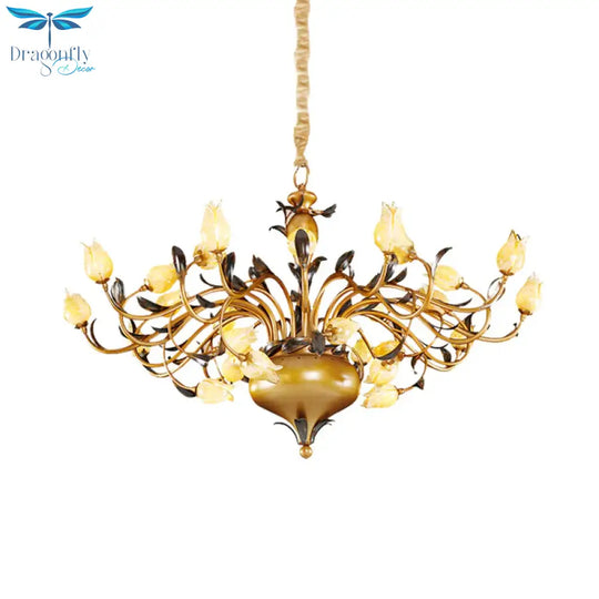 Brass 30 Heads Chandelier Lighting Vintage Metal Tulip Led Pendant Ceiling Light For Living Room
