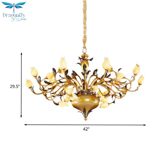 Brass 30 Heads Chandelier Lighting Vintage Metal Tulip Led Pendant Ceiling Light For Living Room