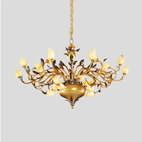 Brass 30 Heads Chandelier Lighting Vintage Metal Tulip Led Pendant Ceiling Light For Living Room