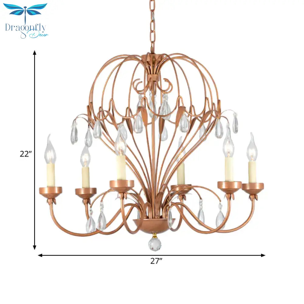 Brass 5/6 Lights Chandelier Light Fixture Traditional Metal And Crystal Candle Pendant Lamp For
