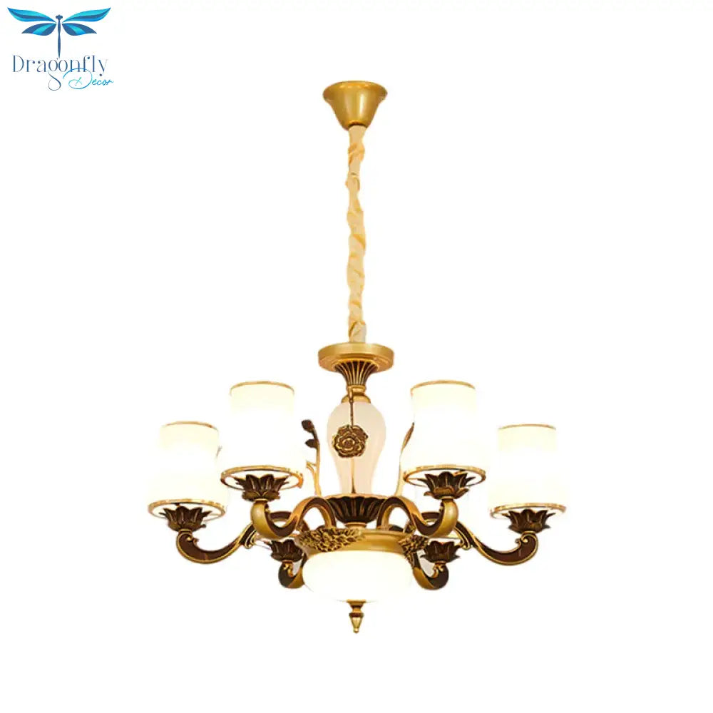 Brass 6/8 - Head Pendant Lamp Retro Style Milky Glass Jar - Like Hanging Ceiling Light For Living